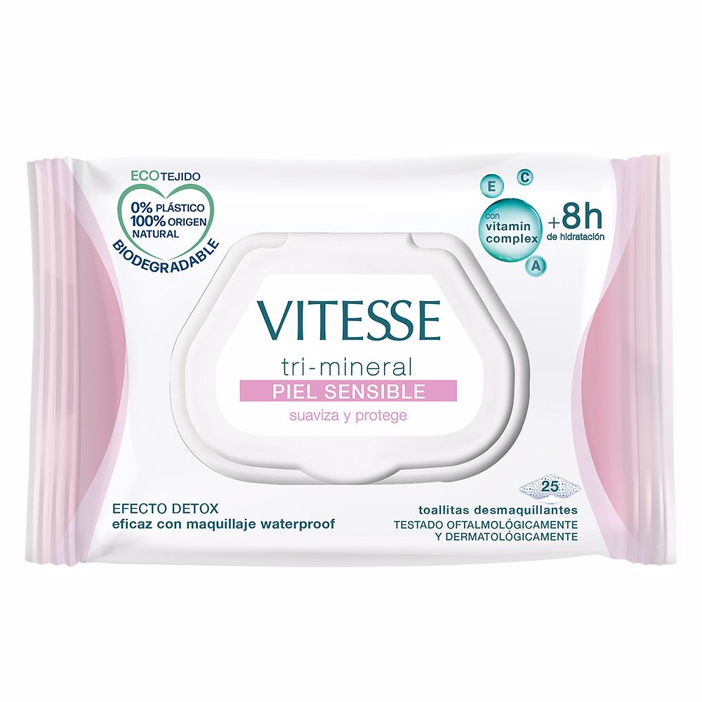 VITESSE TRI-MINERAL SENSITIVE SKIN makeup remover wipes 25 units