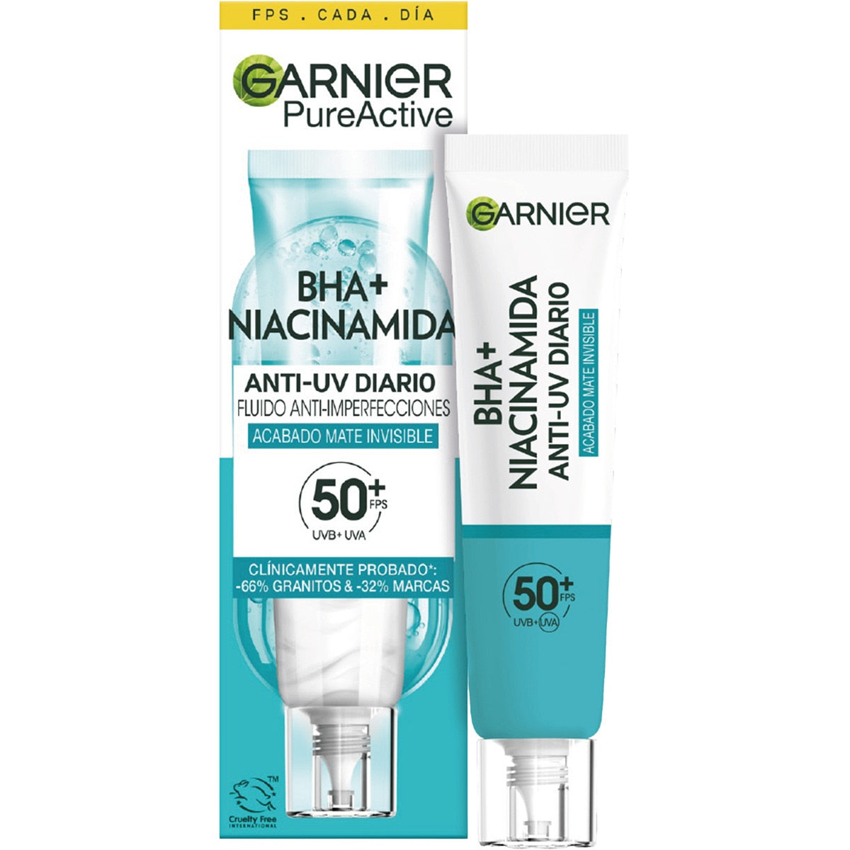 GARNIER PURE ACTIVE BHA + NIACINAMIDE Fluido Mattificante Invisibile Anti-Imperfezioni SPF50+ 40 ml