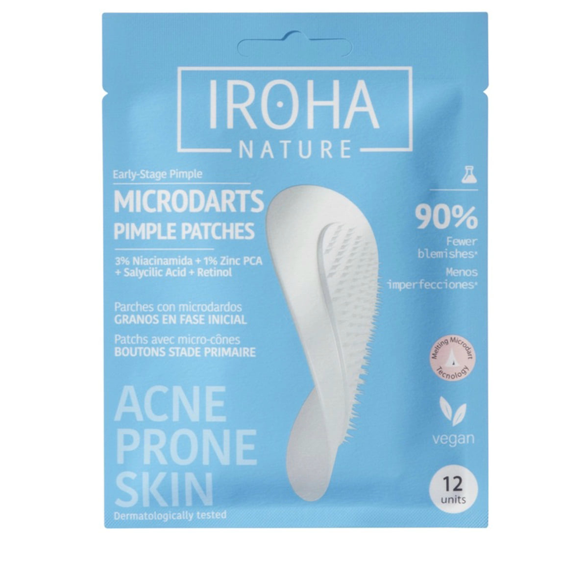 IROHA PEAUX À TENDANCE ACNÉIQUE Patchs Microdarts Boutons Acide Salicylique 12 Unités