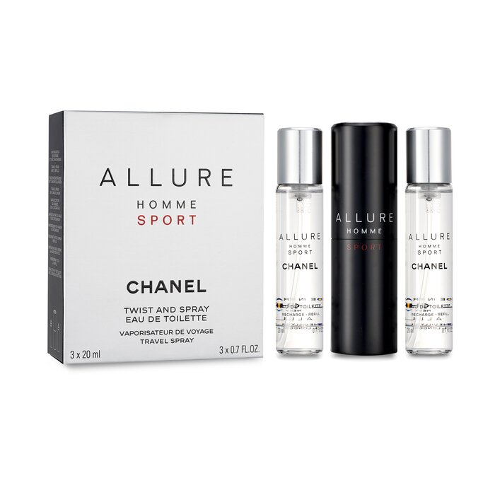 CHANEL ALLURE HOMME SPORT vaporizzatore da viaggio e due ricariche 3 x 20 ml