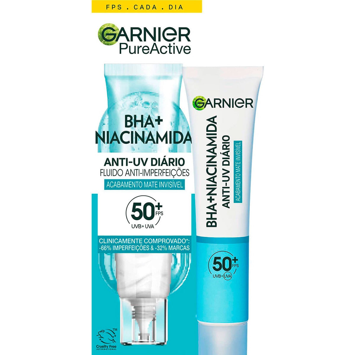 GARNIER PURE ACTIVE BHA + NIACINAMIDE Fluido Mattificante Invisibile Anti-Imperfezioni SPF50+ 40 ml