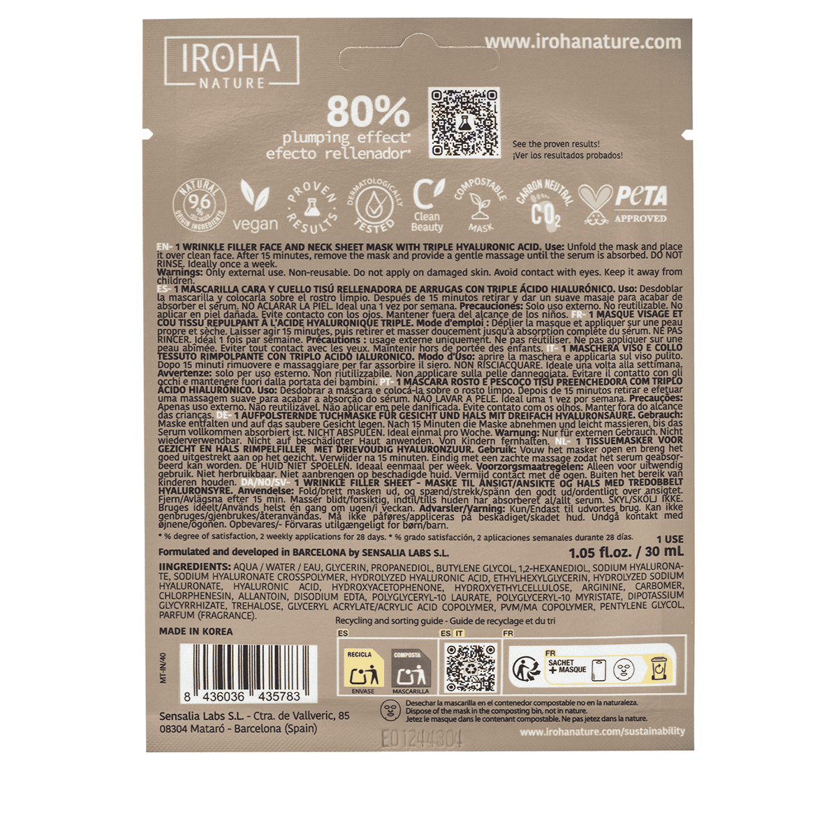 IROHA WRINKLE FILLER & ANTI-AGE wrinkle filler face & neck mask 30 ml