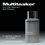 SEBASTIAN PROFESSIONALS MULTITASKER Shampoo 3-in-1 uomo, per capelli, barba e corpo, deterge e rinfresca, 280 ml