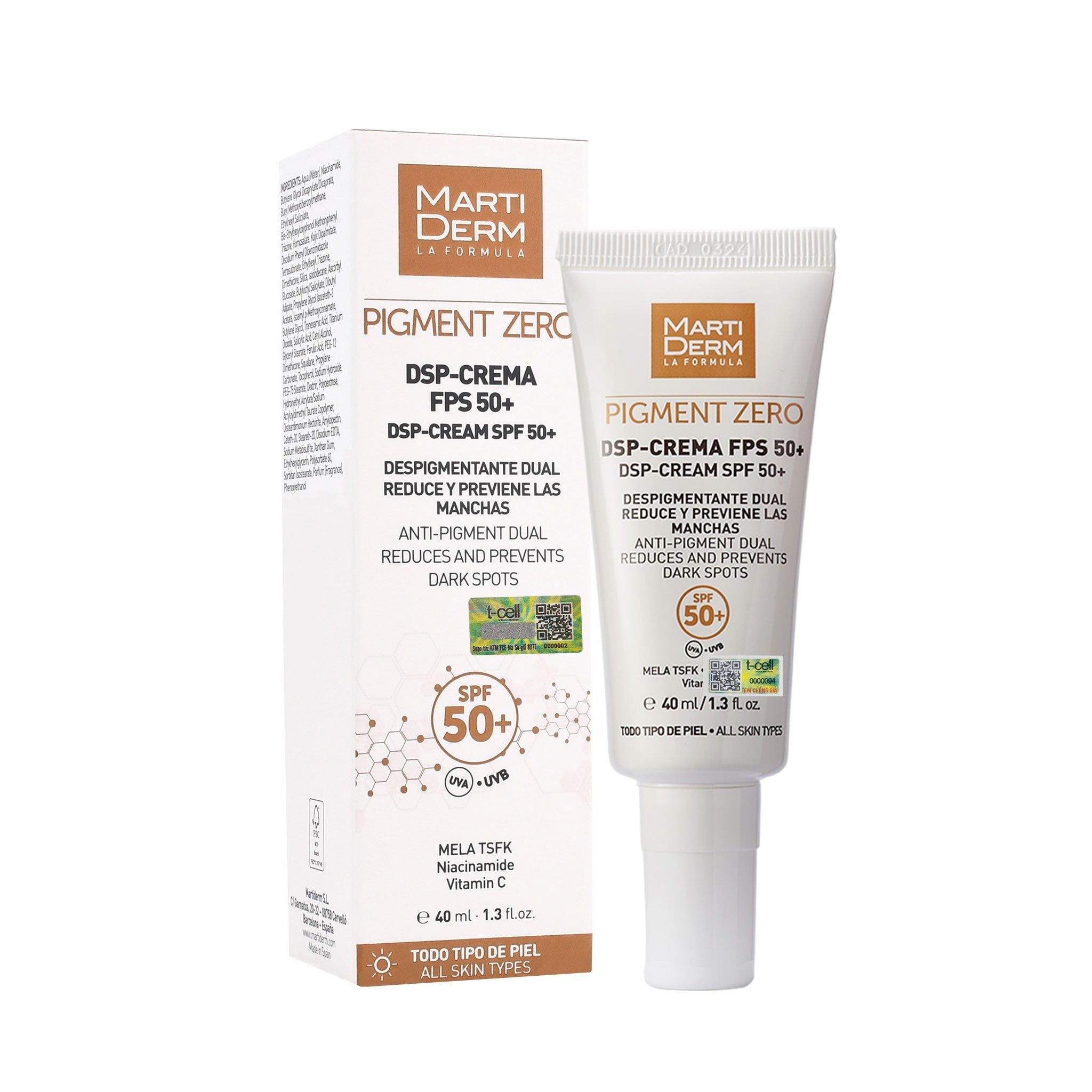 MARTIDERM PIGMENT ZERO DSP crème dépigmentante SPF50+ 40 ml