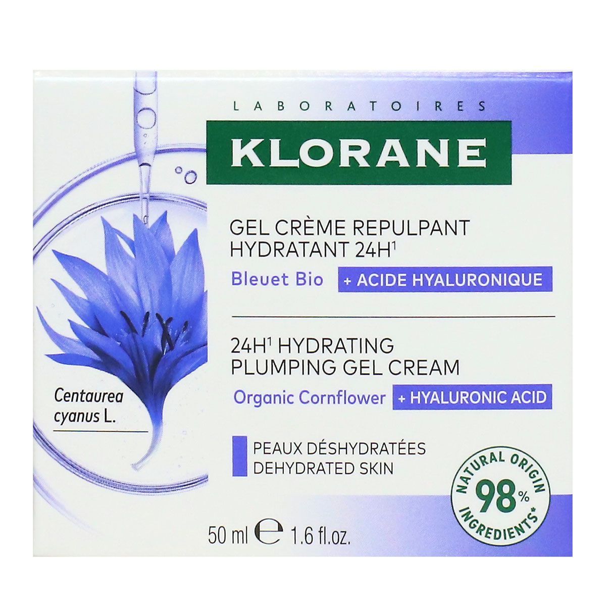 KLORANE BIO BLEUET & ACIDE HYALURONIQUE gel-crème visage et yeux 50 ml