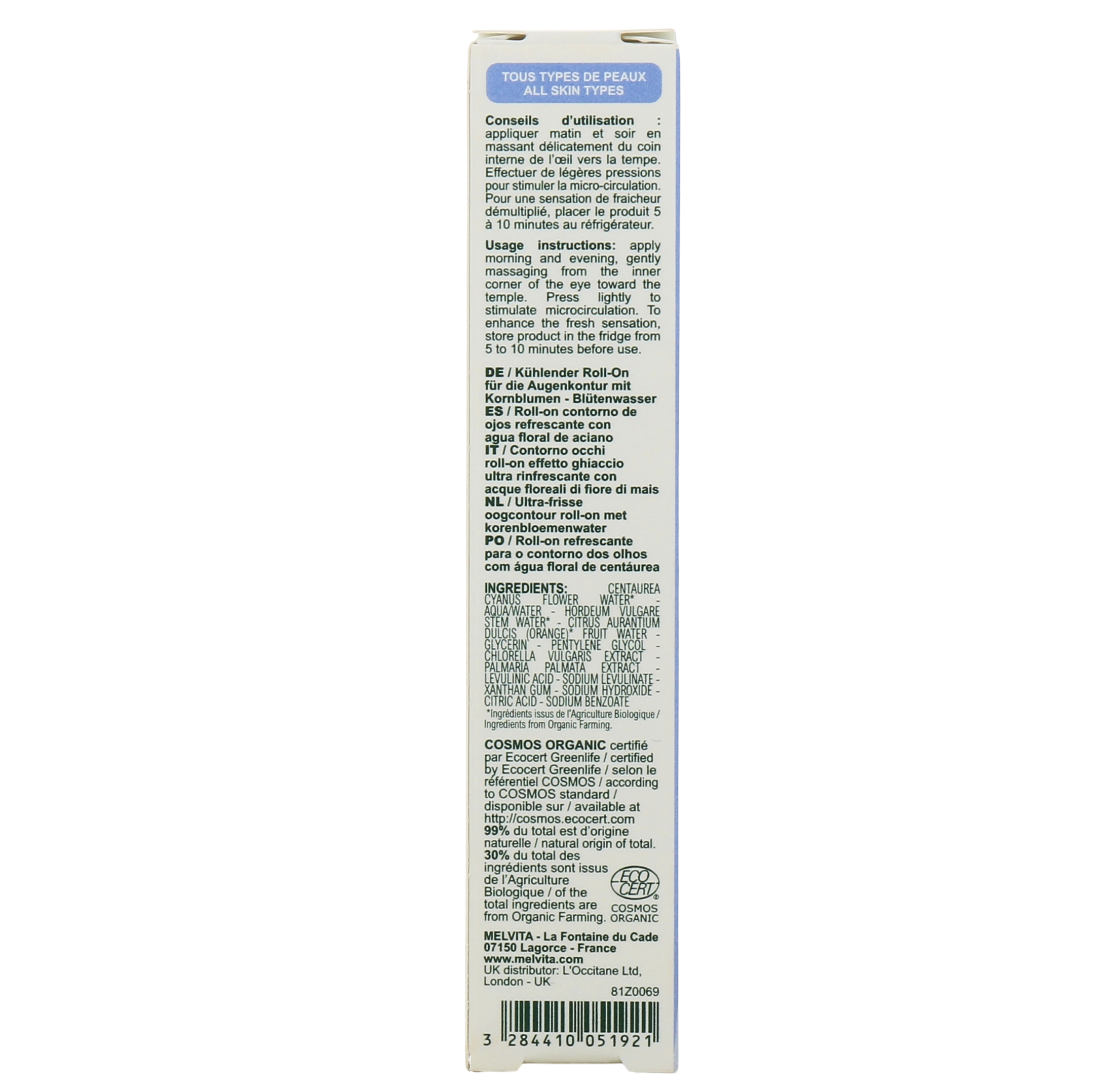 MELVITA GIVRÉ BLEUET eye contour roll-on 10 ml