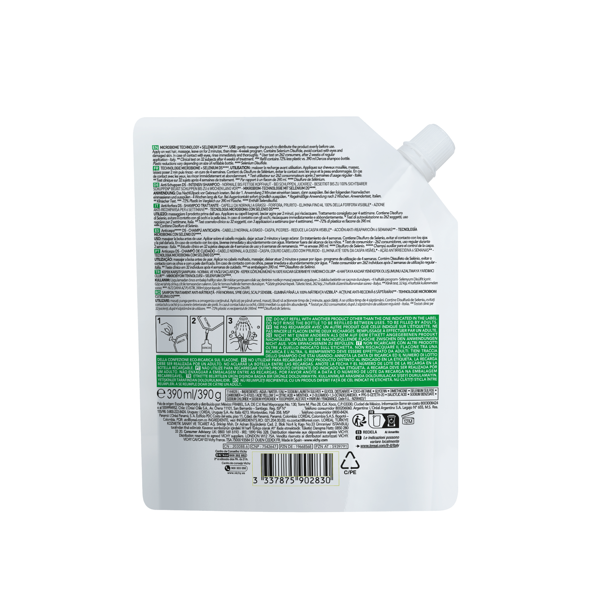 VICHY DERCOS antipelliculaire cheveux gras éco-recharge 390 ml