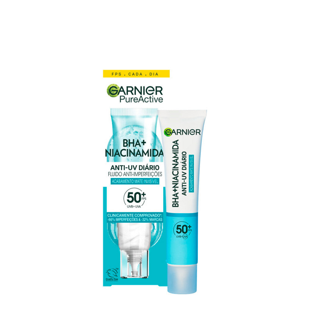 GARNIER PURE ACTIVE BHA + NIACINAMIDE Fluido Mattificante Invisibile Anti-Imperfezioni SPF50+ 40 ml