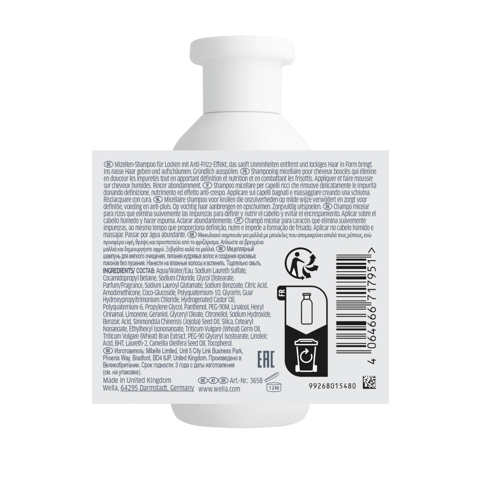 WELLA PROFESSIONALS NUTRICURLS Shampoo Micellare per Capelli Ricci e Mossi 250 ml