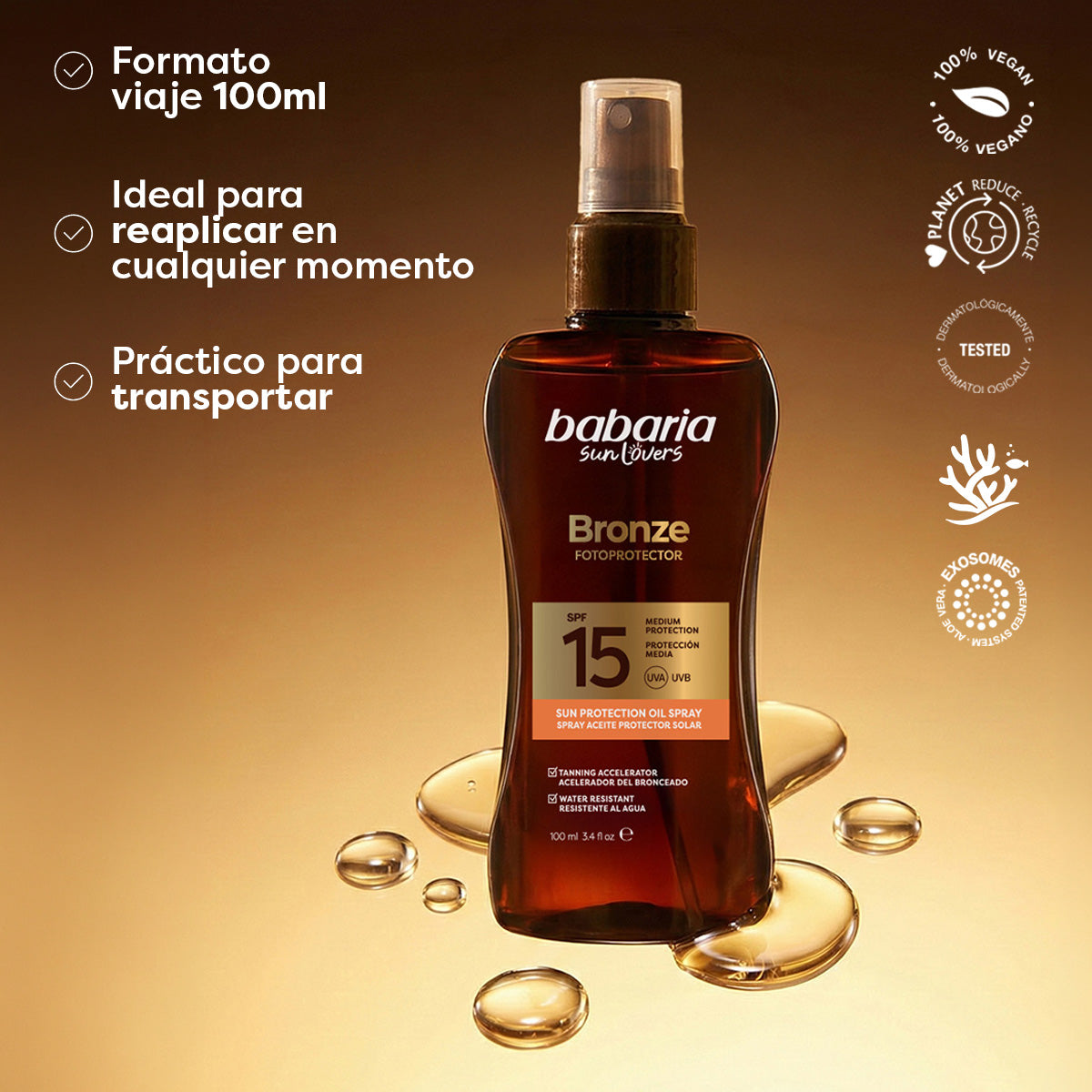 BABARIA SUN LOVERS BRONZE spray aceite protector solar SPF15 100 ml