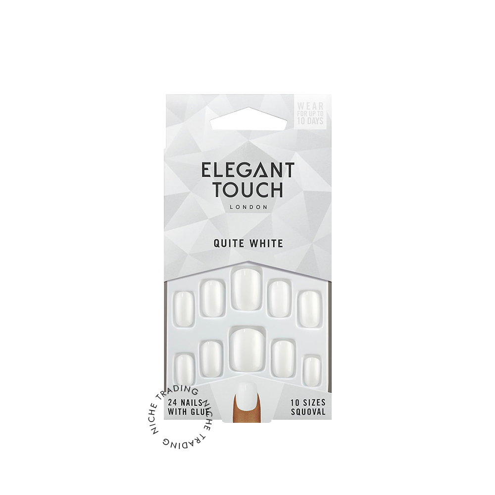 ELEGANT TOUCH POLISHED COLOUR nails with glue squoval #quite white