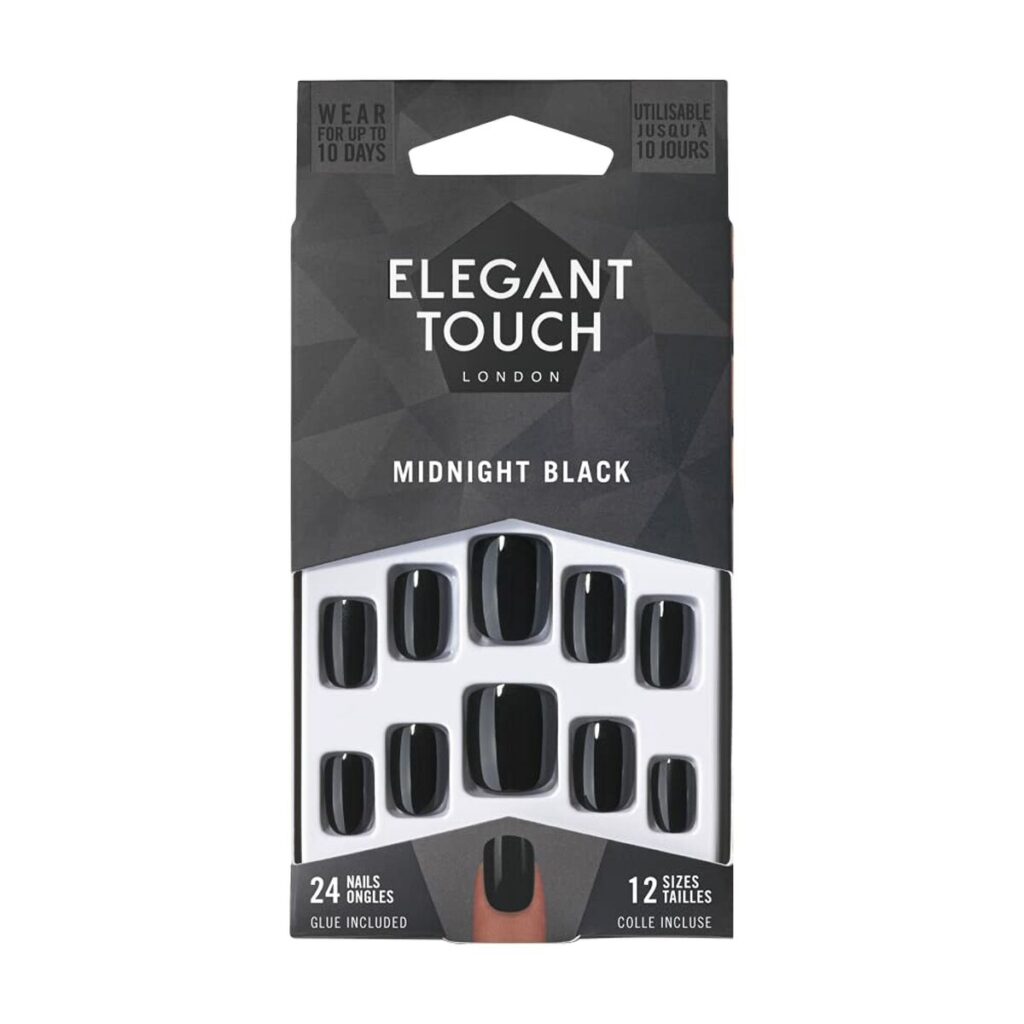 Ongles ELEGANT TOUCH CORE COLOR avec colle squoval #midnight black 24 u