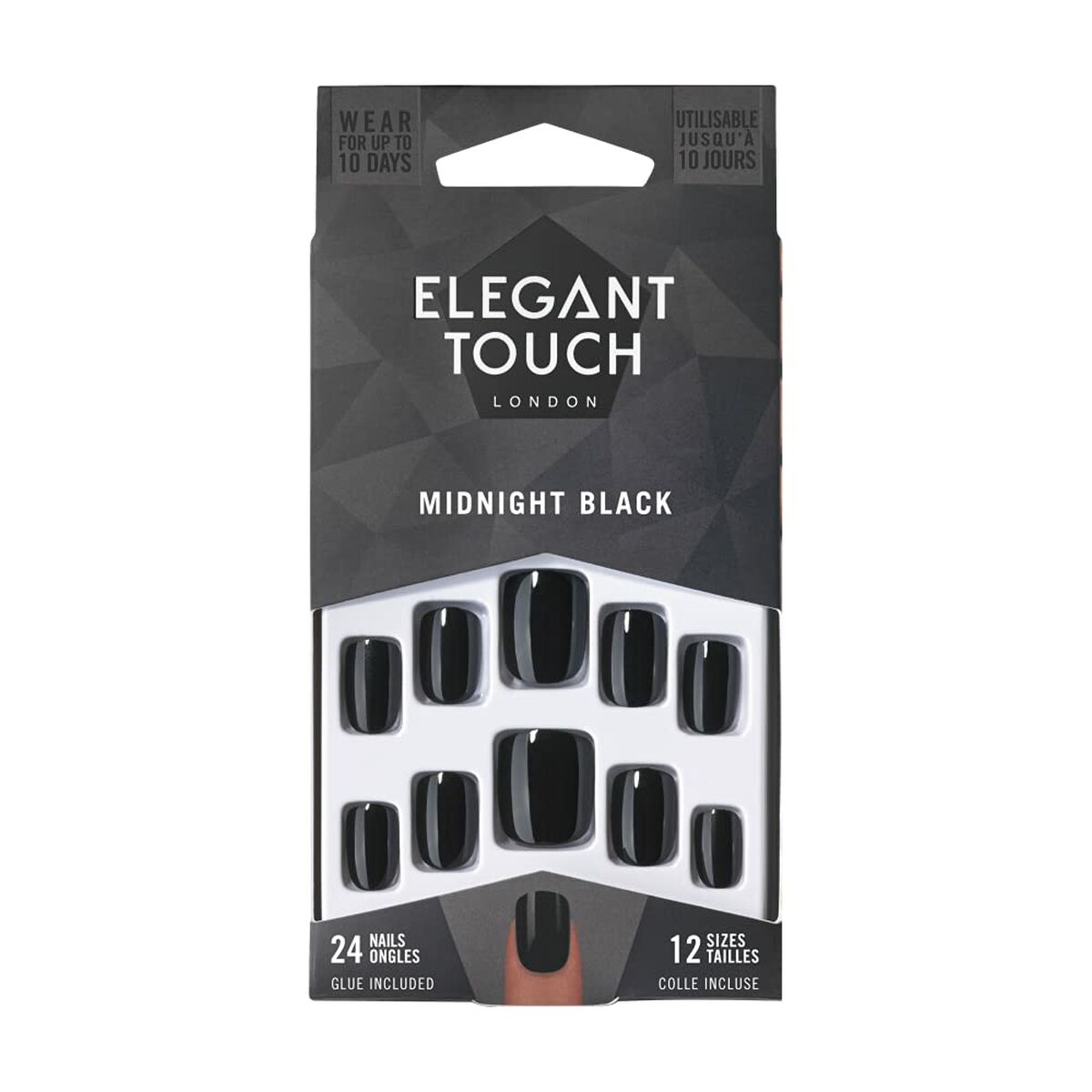 Ongles ELEGANT TOUCH CORE COLOR avec colle squoval #midnight black 24 u