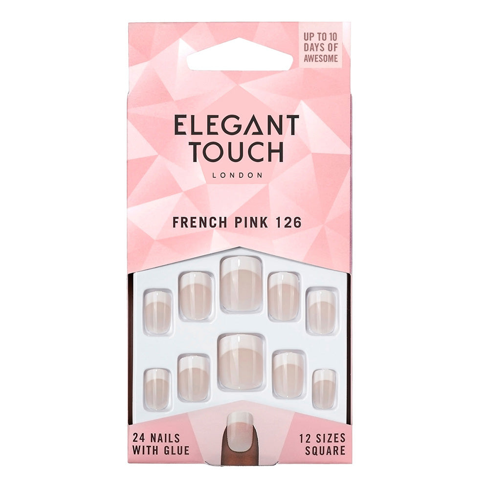 ELEGANT TOUCH FRENCH unghie finte rosa con colla quadrate #126-S 24 pz
