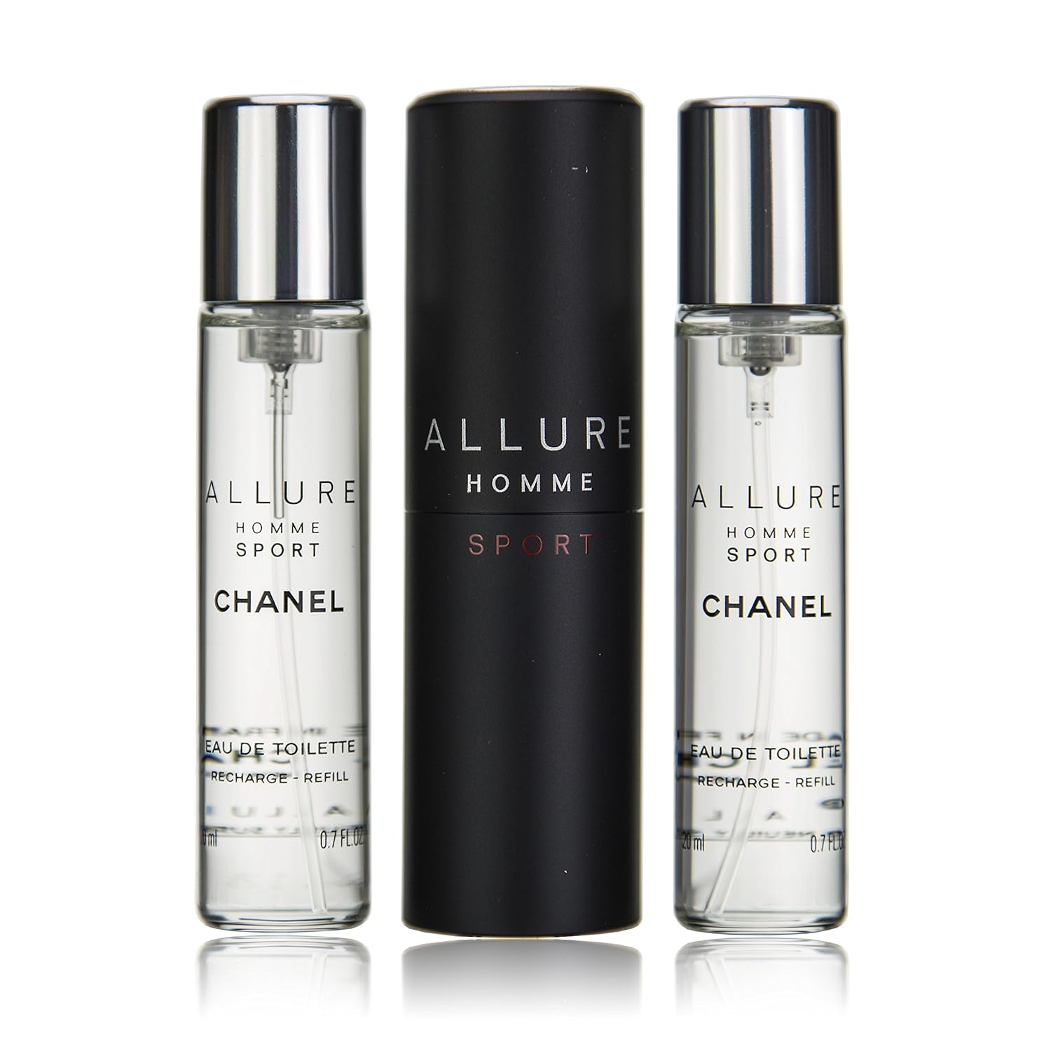 CHANEL ALLURE HOMME SPORT vaporizzatore da viaggio e due ricariche 3 x 20 ml