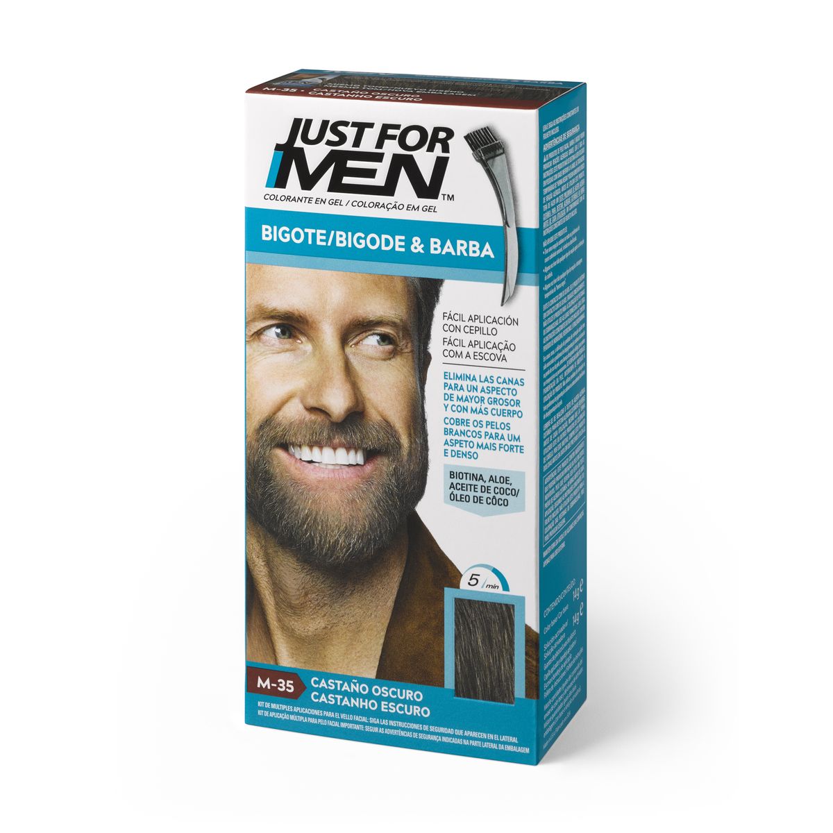 JUST FOR MEN Gel Colorante per Baffi, Barba e Basette #CastanoScuro 15 ml