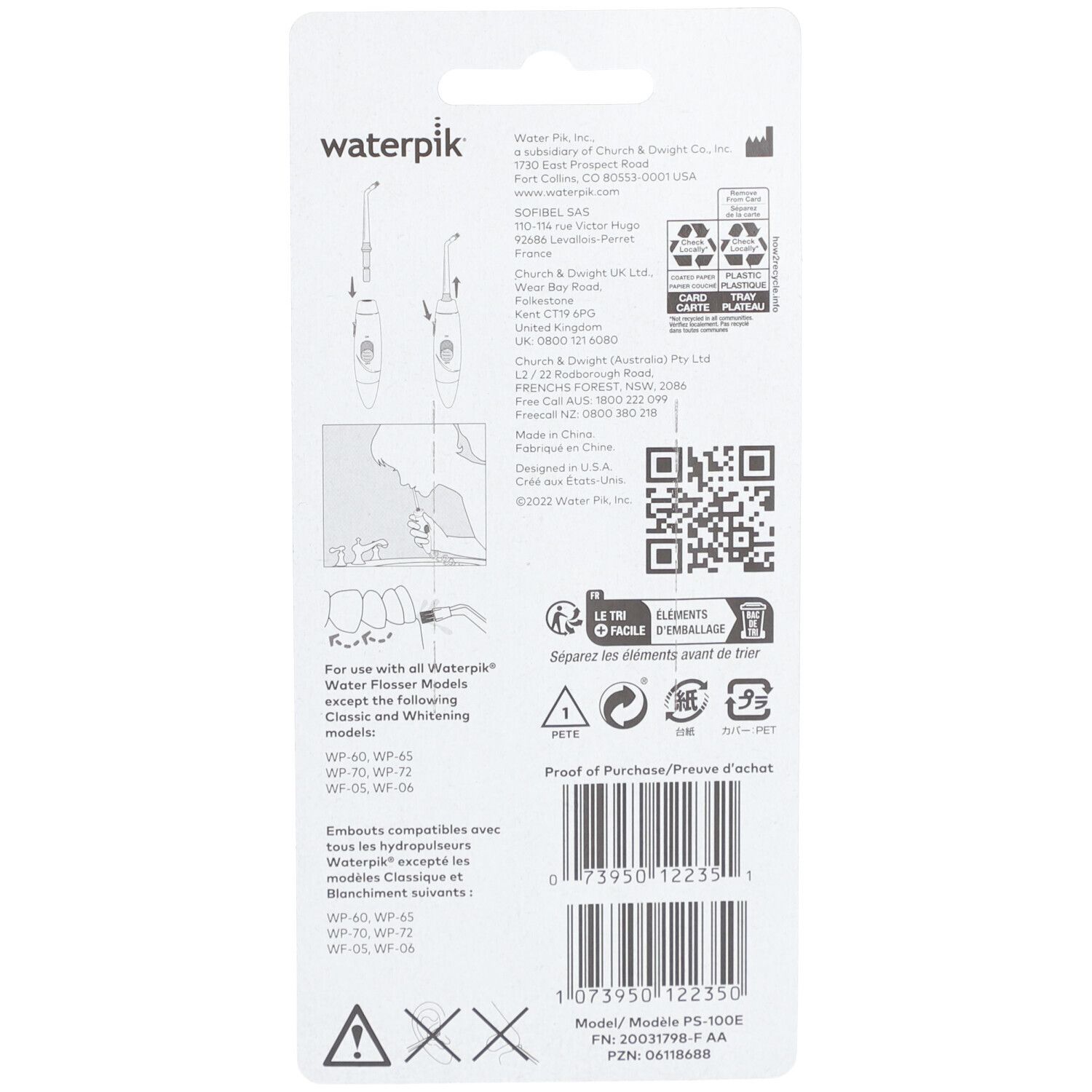 Plaque inaccessible pour buse chercheuse d'hydropulseur Waterpik 2 u
