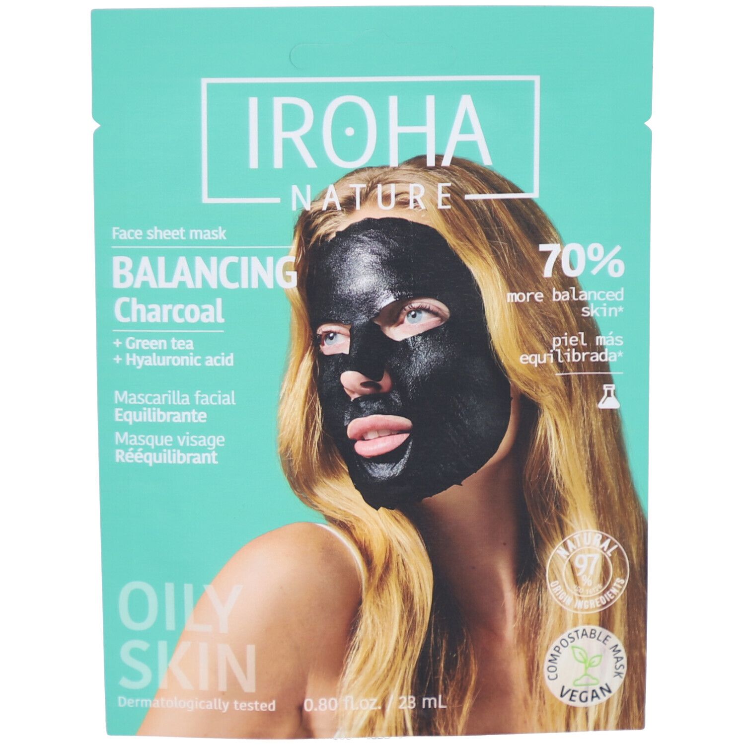 IROHA DETOX CHARCOAL BLACK maschera viso in tessuto 1 uso 1 ud