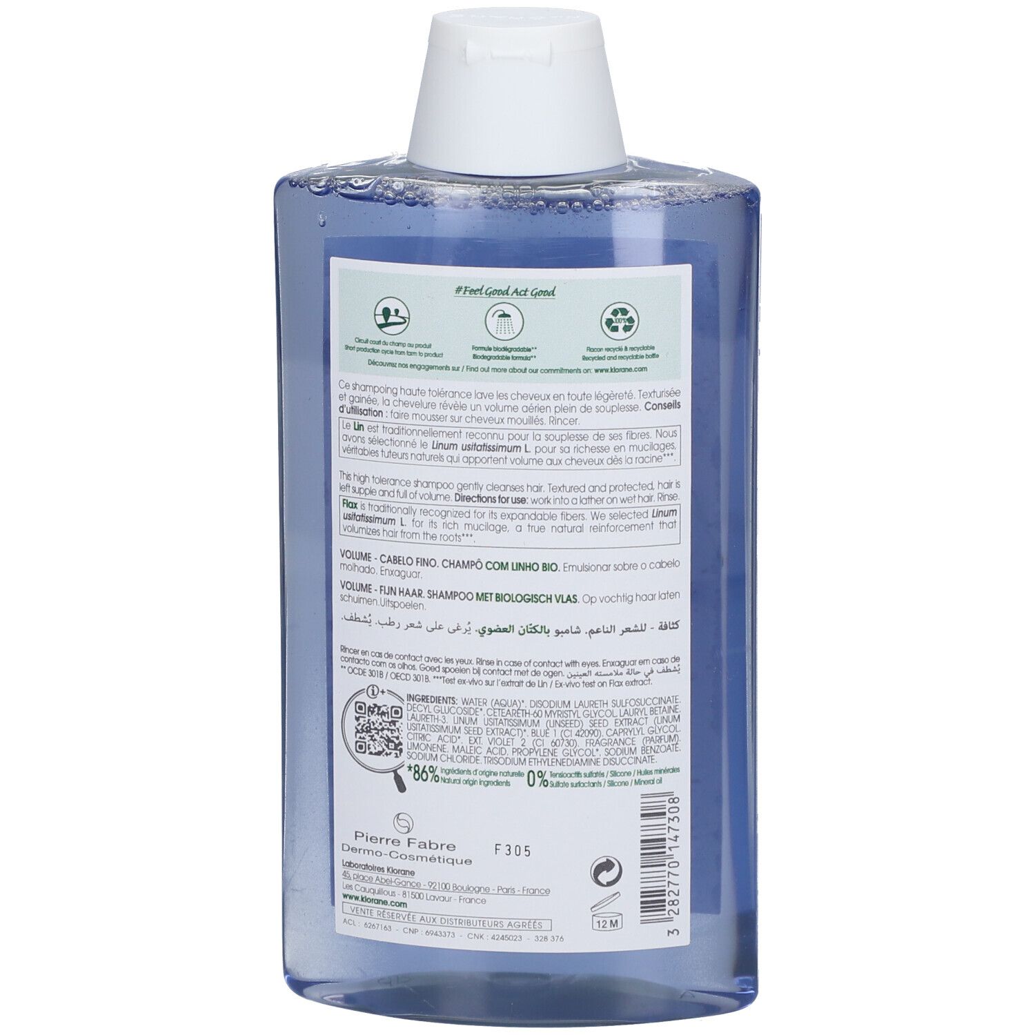 KLORANE VOLUME shampoo al lino bio 400 ml