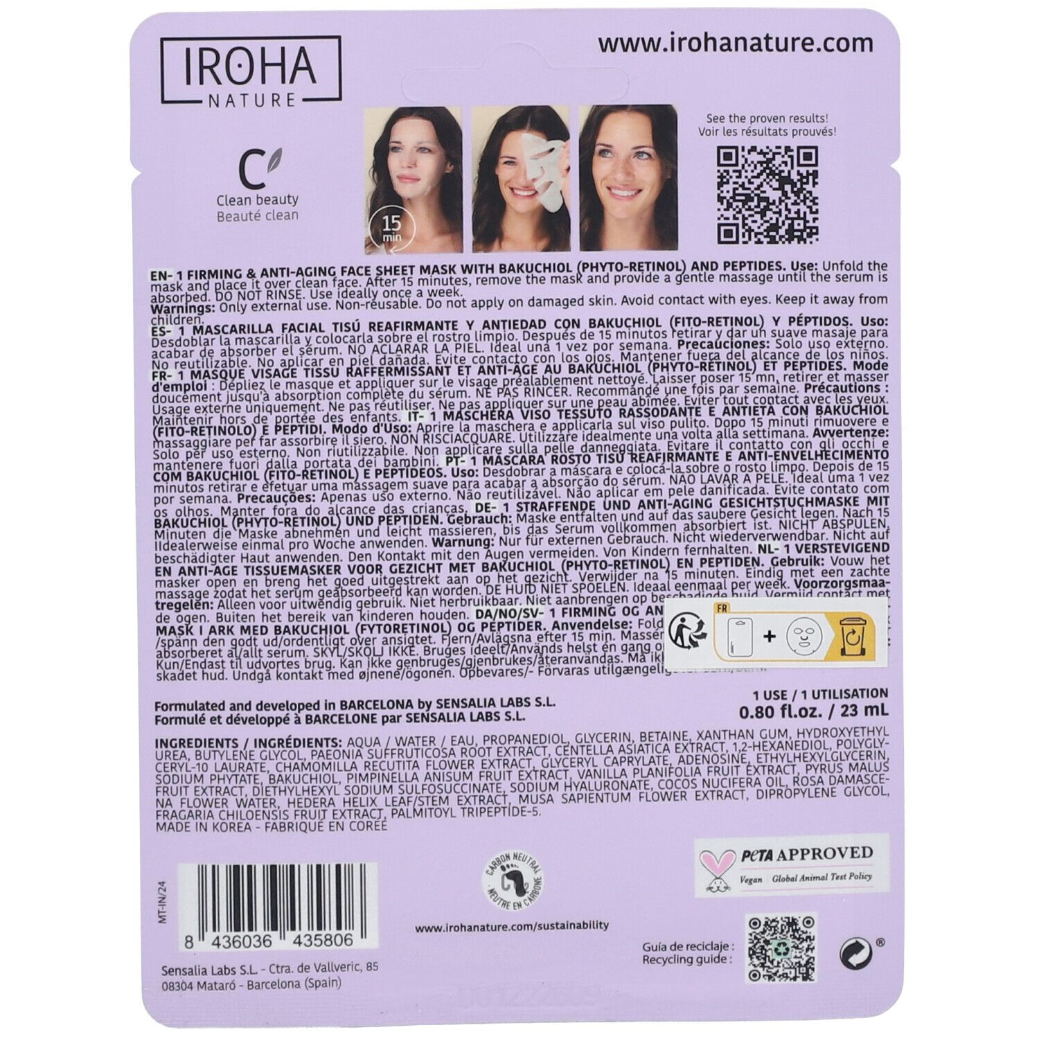 IROHA FIRMING & ANTI-AGE maschera viso rassodante bakuchiol e peptidi 23 ml