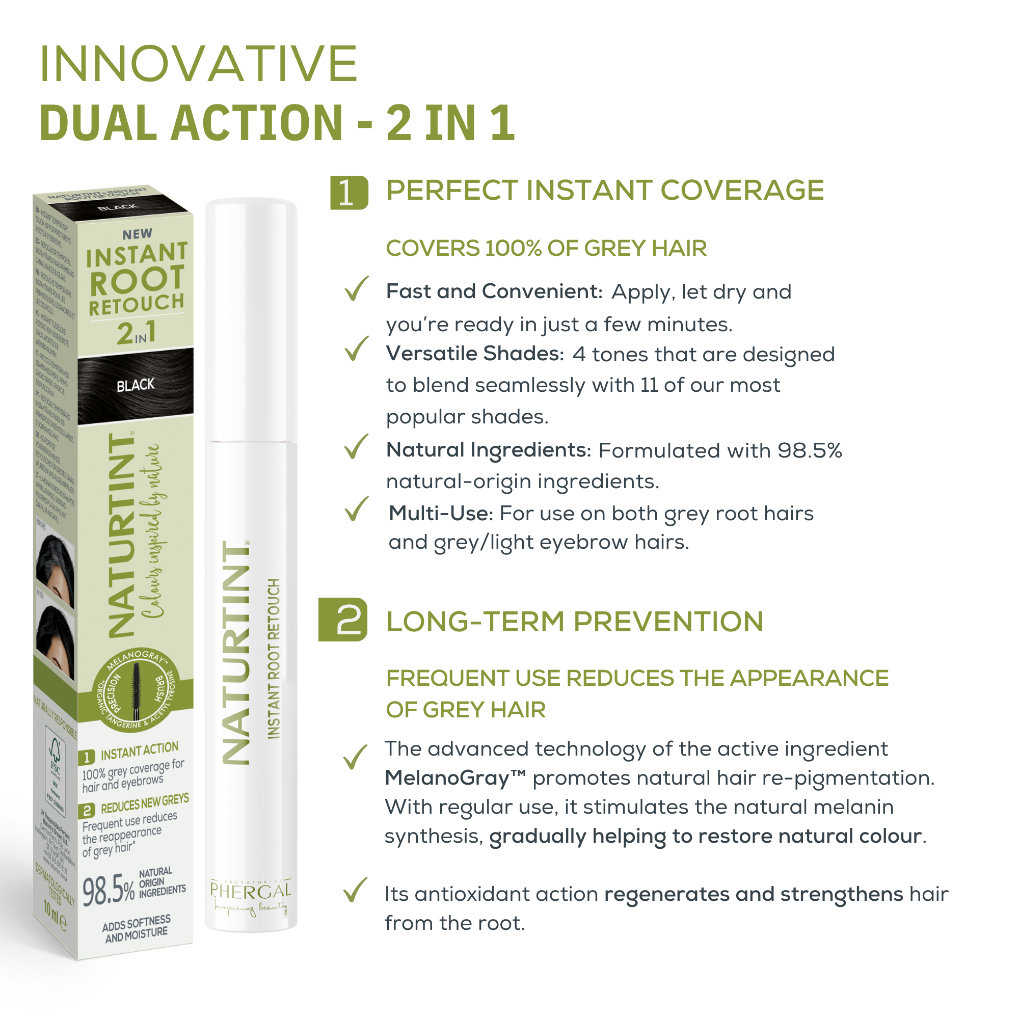 NATURTINT INSTANT ROOT RETOUCH 2-in-1 temporary gray hair retoucher #Black 10 ml