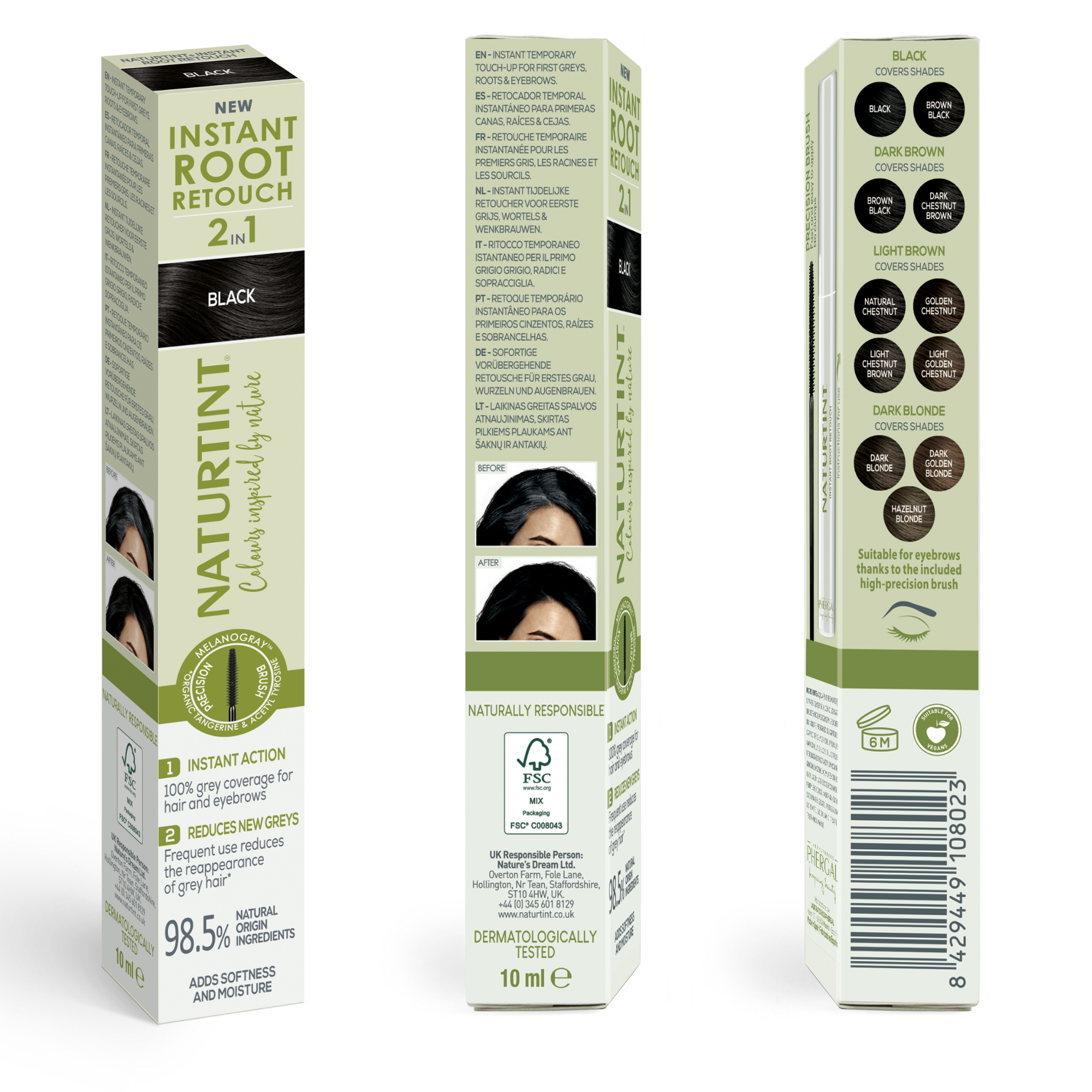 NATURTINT RITOCCO ISTANTANEO RADICI Ritocco temporaneo 2 in 1 per capelli grigi #Nero 10 ml