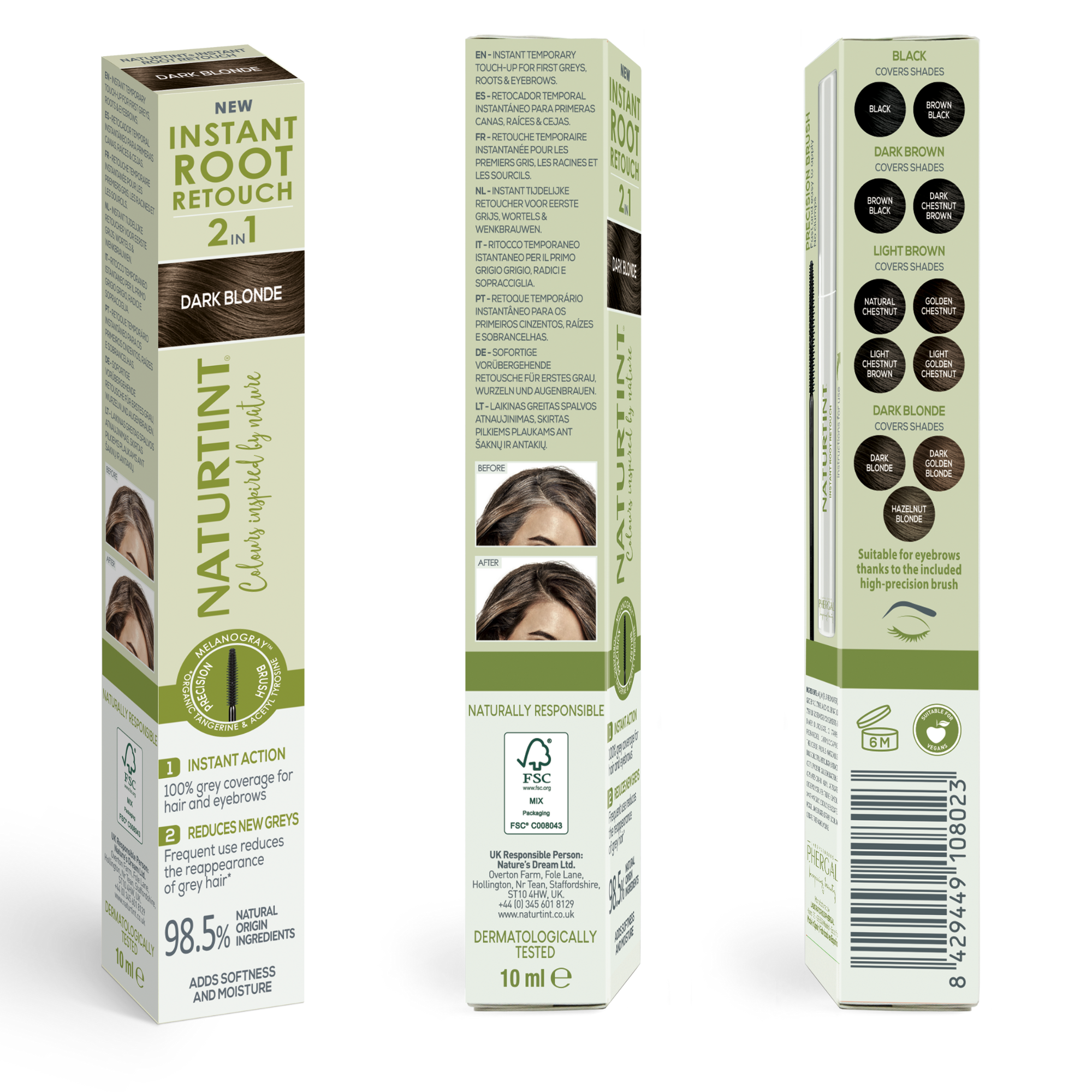 NATURTINT RETOUCHE RACINES INSTANTANÉE 2-en-1 retoucheur temporaire de cheveux gris #Blond Foncé 10 ml
