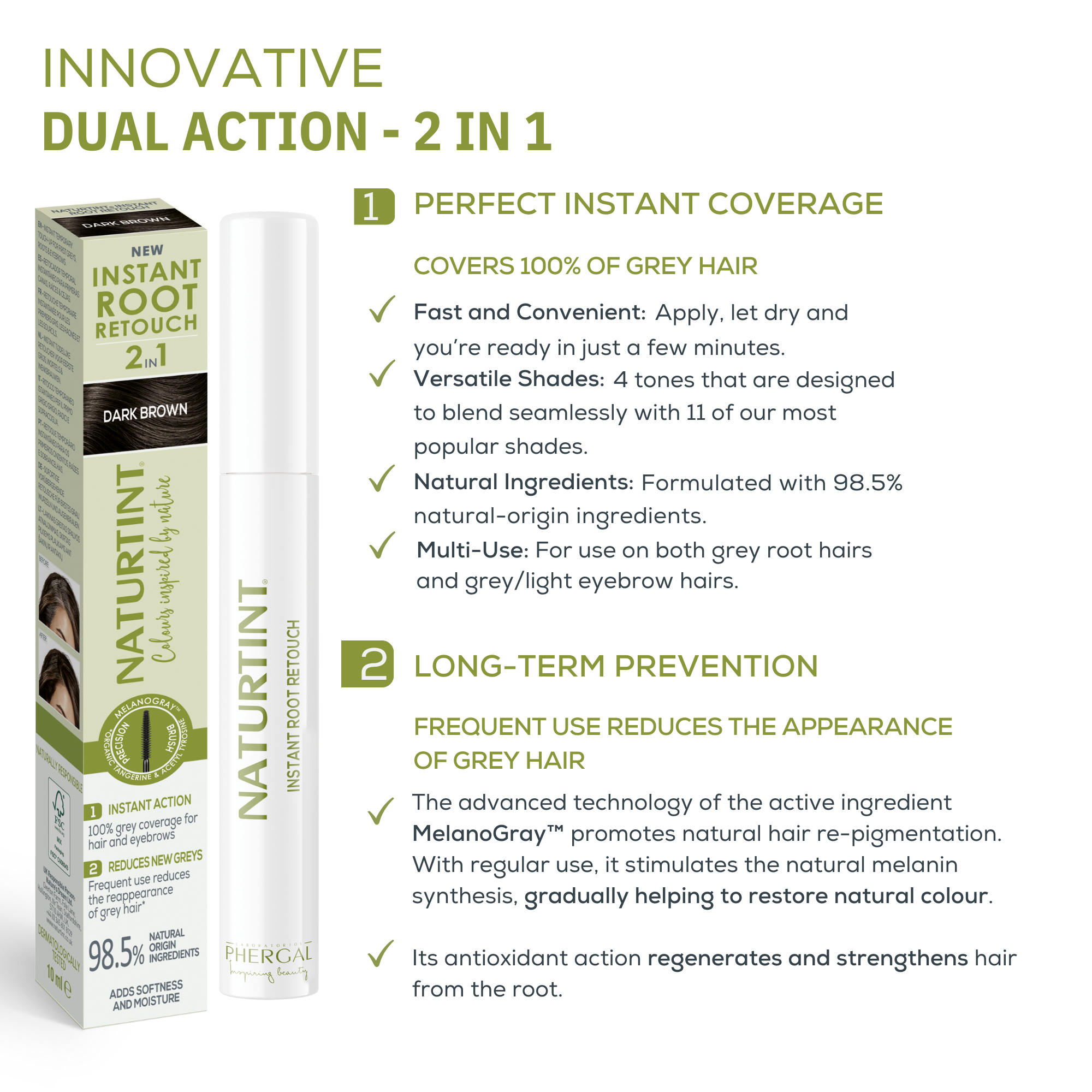 NATURTINT INSTANT ROOT RETOUCH 2-in-1 temporary gray hair retoucher #Dark Brown 10 ml