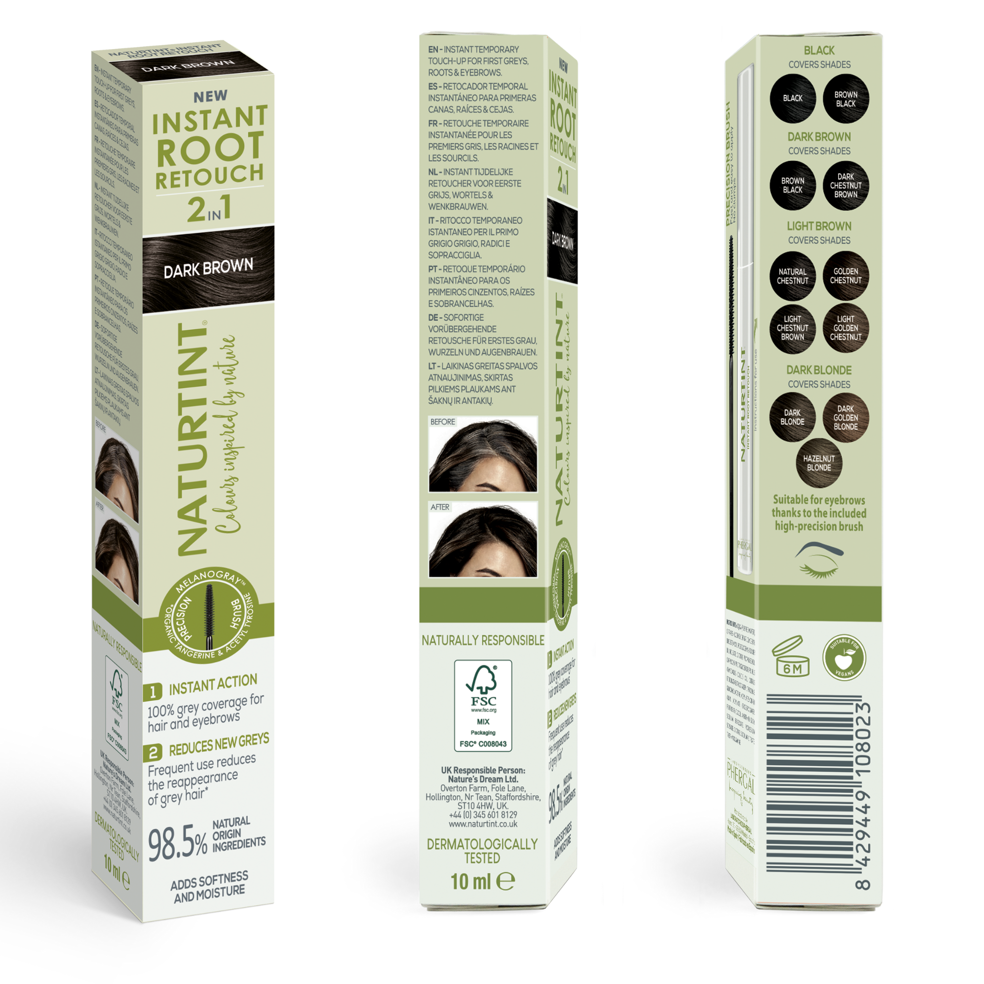 NATURTINT INSTANT ROOT RETOUCH 2-in-1 temporary gray hair retoucher #Dark Brown 10 ml