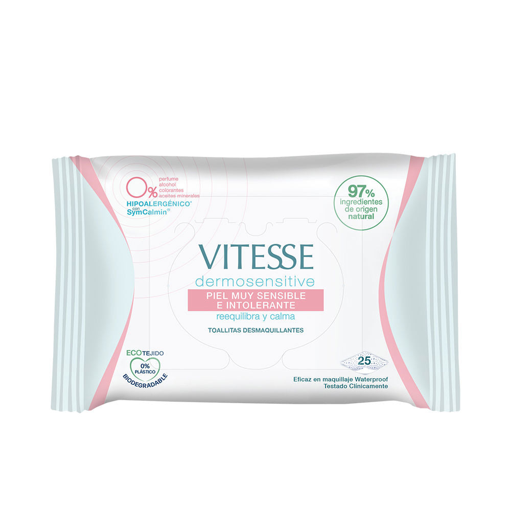 VITESSE Dermosensitive makeup remover wipes rebalance and soothe 25 units
