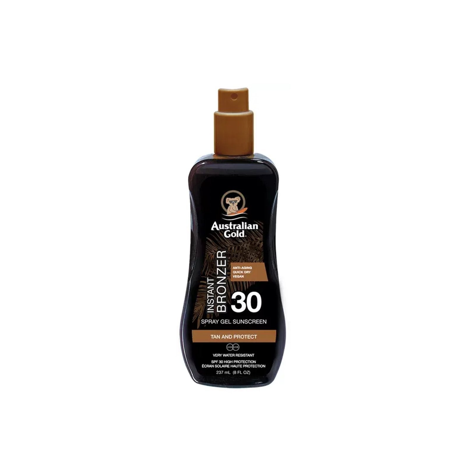 ÉCRAN SOLAIRE AUSTRALIAN GOLD SPF30 gel spray avec autobronzant instantané 237 ml