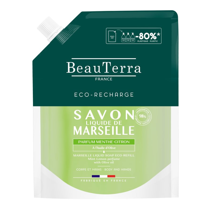 BEAUTERRA MARSEILLE lemon mint soap refill 900 ml