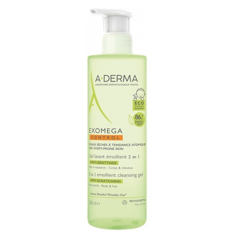 A-DERMA EXOMEGA CONTROL emollient gel 2in1 pack 2 x 500 ml