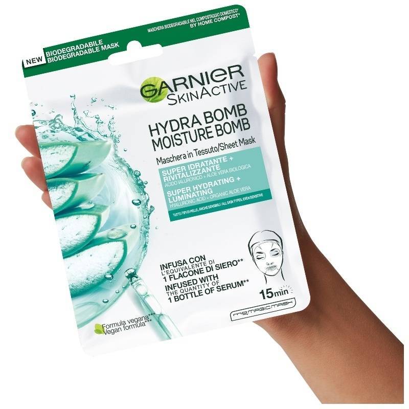 GARNIER SKINACTIVE HYDRABOMB maschera viso idratante lenitiva pelli secche e sensibili 1 pz