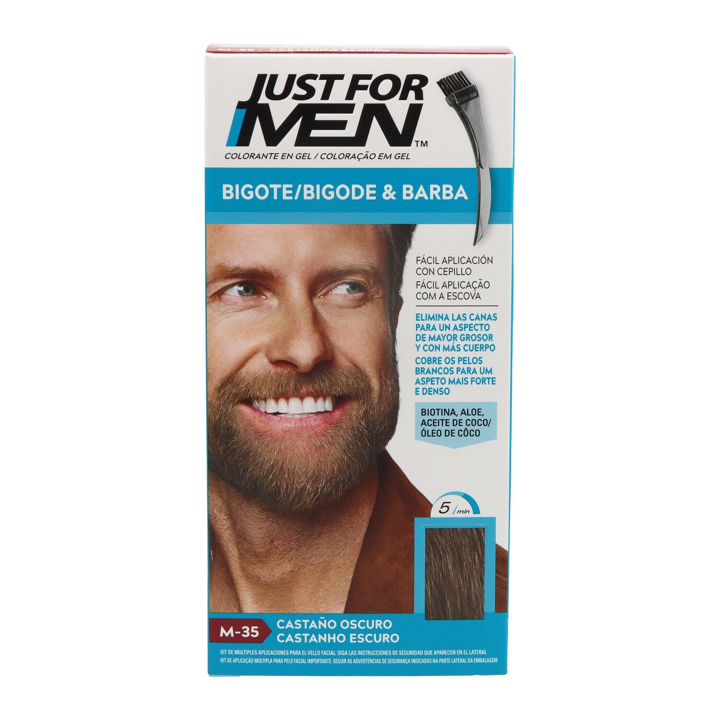 JUST FOR MEN Gel Colorante per Baffi, Barba e Basette #CastanoScuro 15 ml
