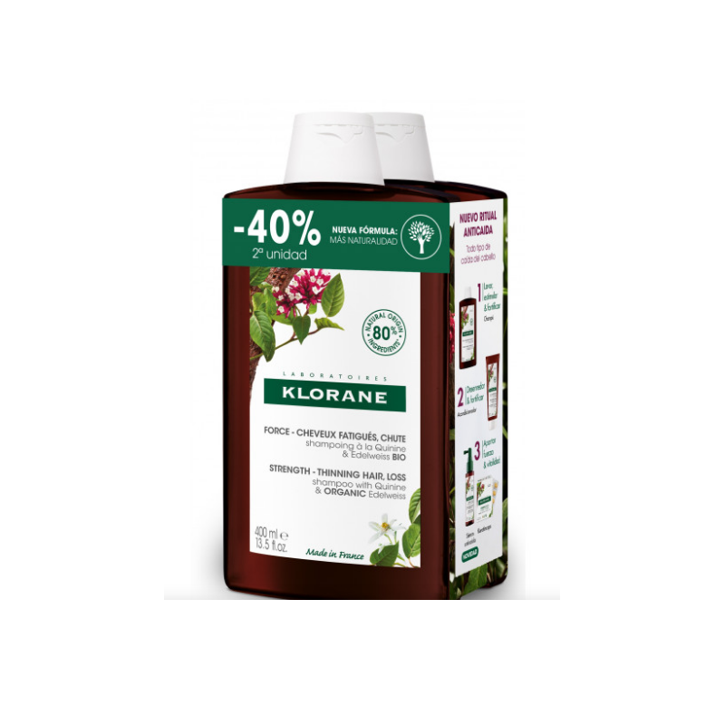 KLORANE ALLA CHININA E STELLA ALPINA BIO shampoo fortificante duo 2 x 400 ml