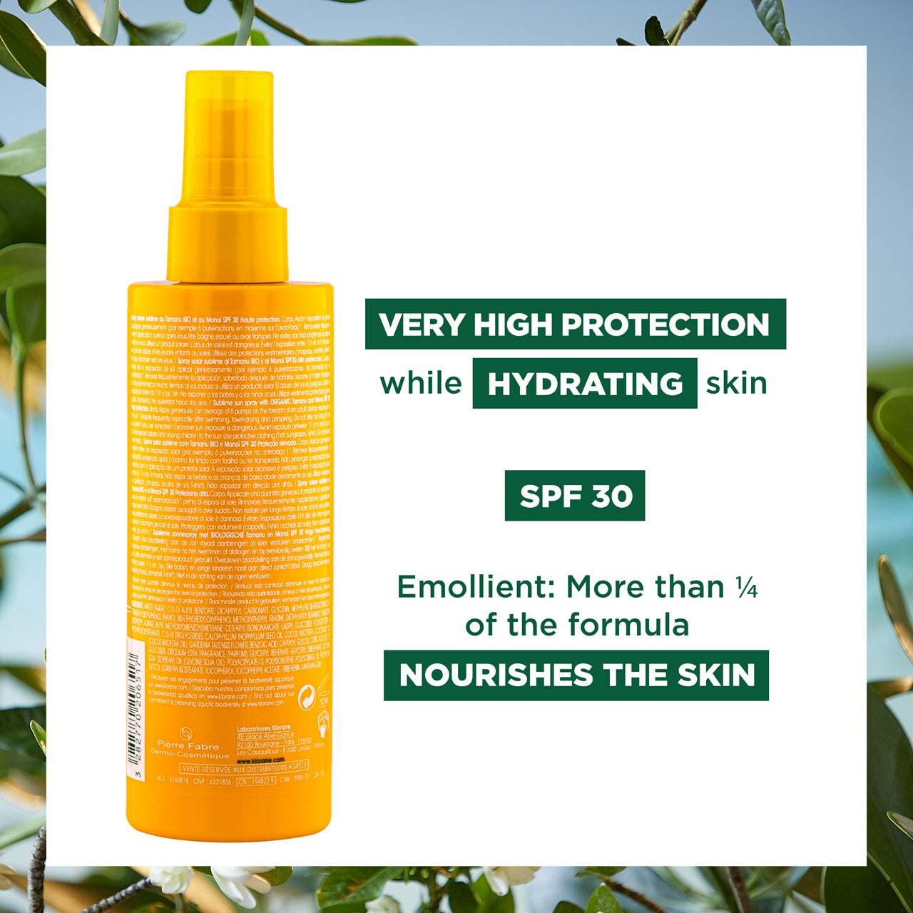 KLORANE POLYSIA NES MONOÏ ET TAMANU BIO spray solaire corps SPF30 200 ml