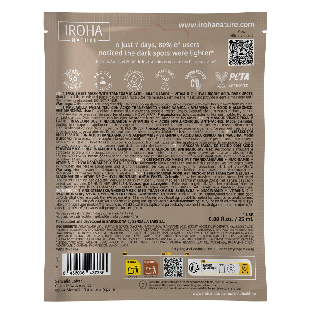 IROHA DARK SPOTS facial mask 1 unit