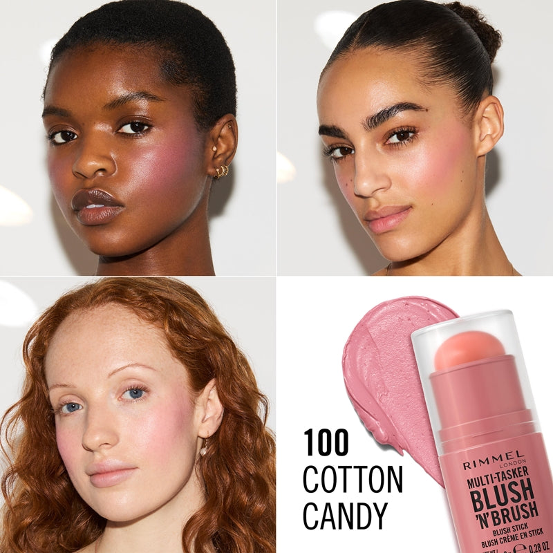 RIMMEL LONDON MULTI-TASKER BLUSH 'N' BRUSH stick #100-Cotton Candy 8 gr