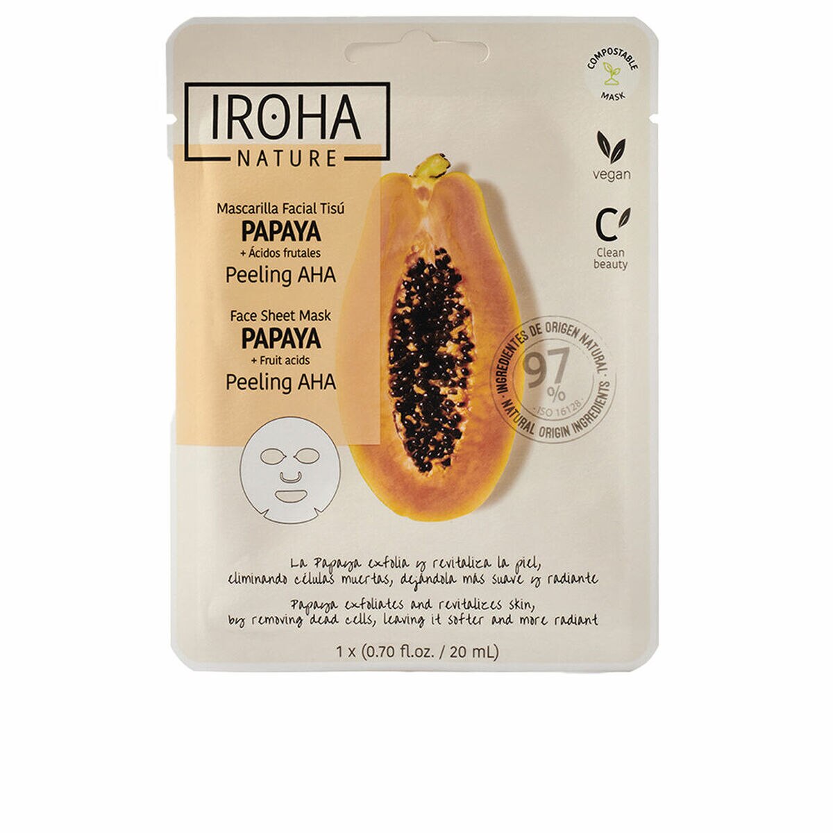 Maschera viso in tessuto IROHA PEELING ALLA PAPAYA AHA 1 pz