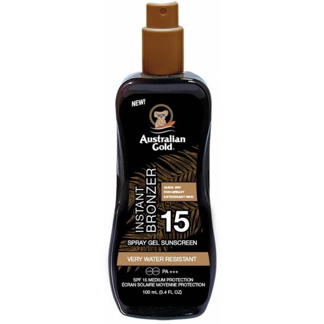 AUSTRALIAN GOLD PROTEZIONE SOLARE SPF15 spray gel con autoabbronzante istantaneo 100 ml