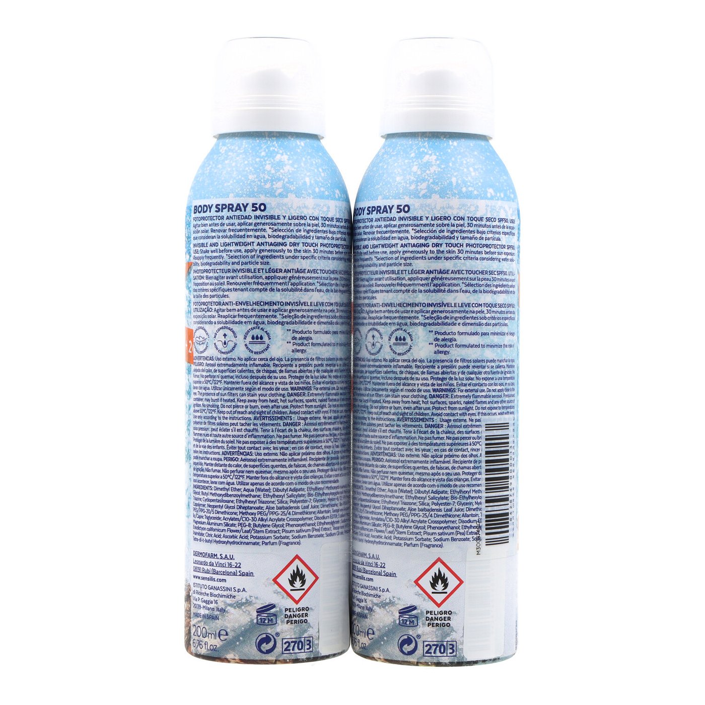 SENSILIS INVISIBLE & LIGHT spray corporel SPF50+ lot 2 x 200 ml
