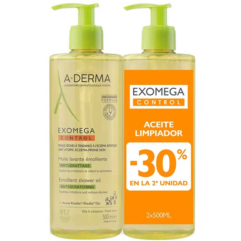 A-DERMA EXOMEGA CONTROL emollient shower oil pack 2 x 500 ml