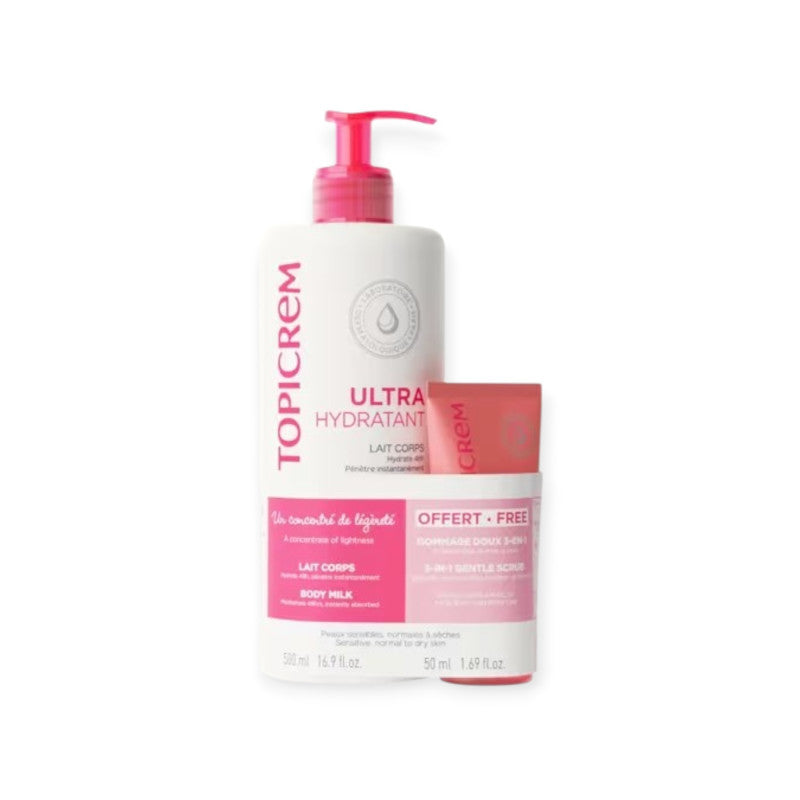 TOPICREM LAIT CORPS UH 500 ML + GOMMAGE DOUX 3-EN-1 LOT DE 2 pces