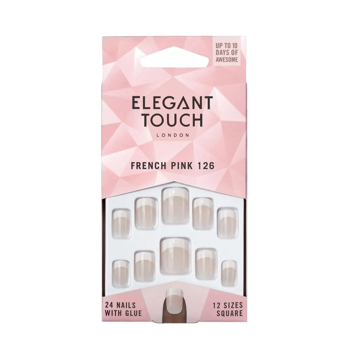 ELEGANT TOUCH FRENCH unghie finte rosa con colla quadrate #126-S 24 pz