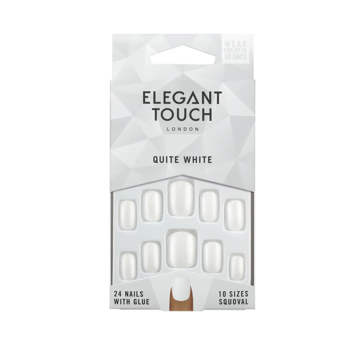 ELEGANT TOUCH POLISHED COLOUR nails with glue squoval #quite white