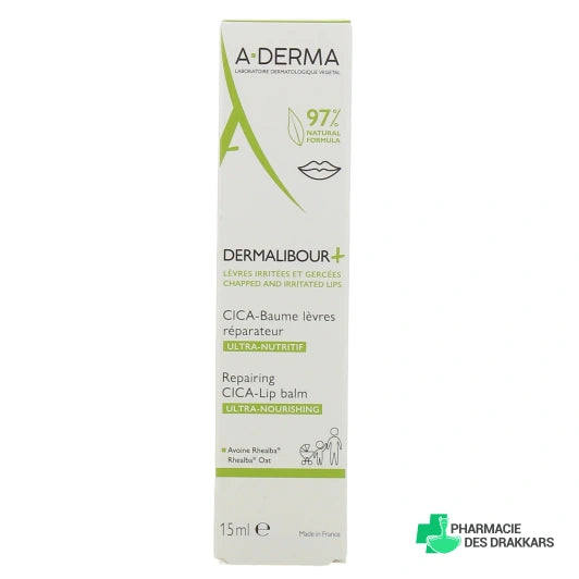 A-DERMA DERMALIBOUR+ CICA repairing lip balm 15 ml